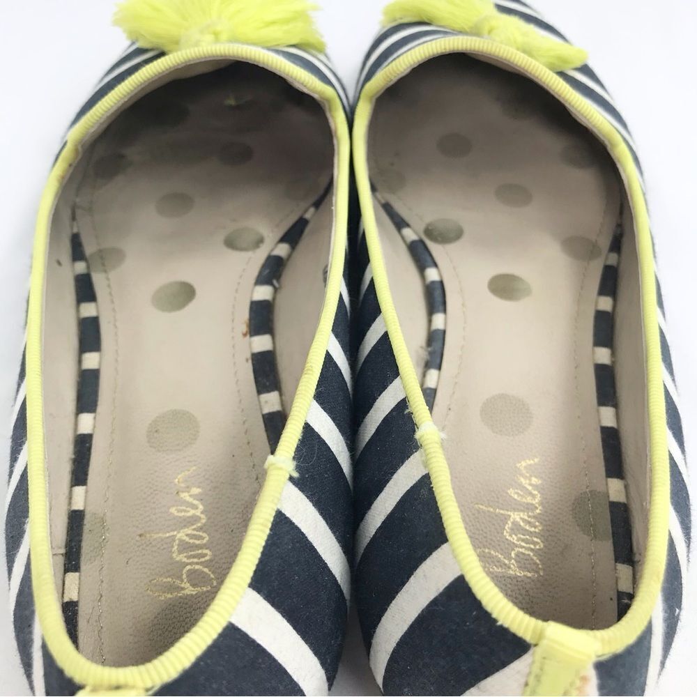 Boden Evelina Navy Blue White Stripe Neon Tassel Slip on Nautical Ballet Flats - Picture 14 of 16